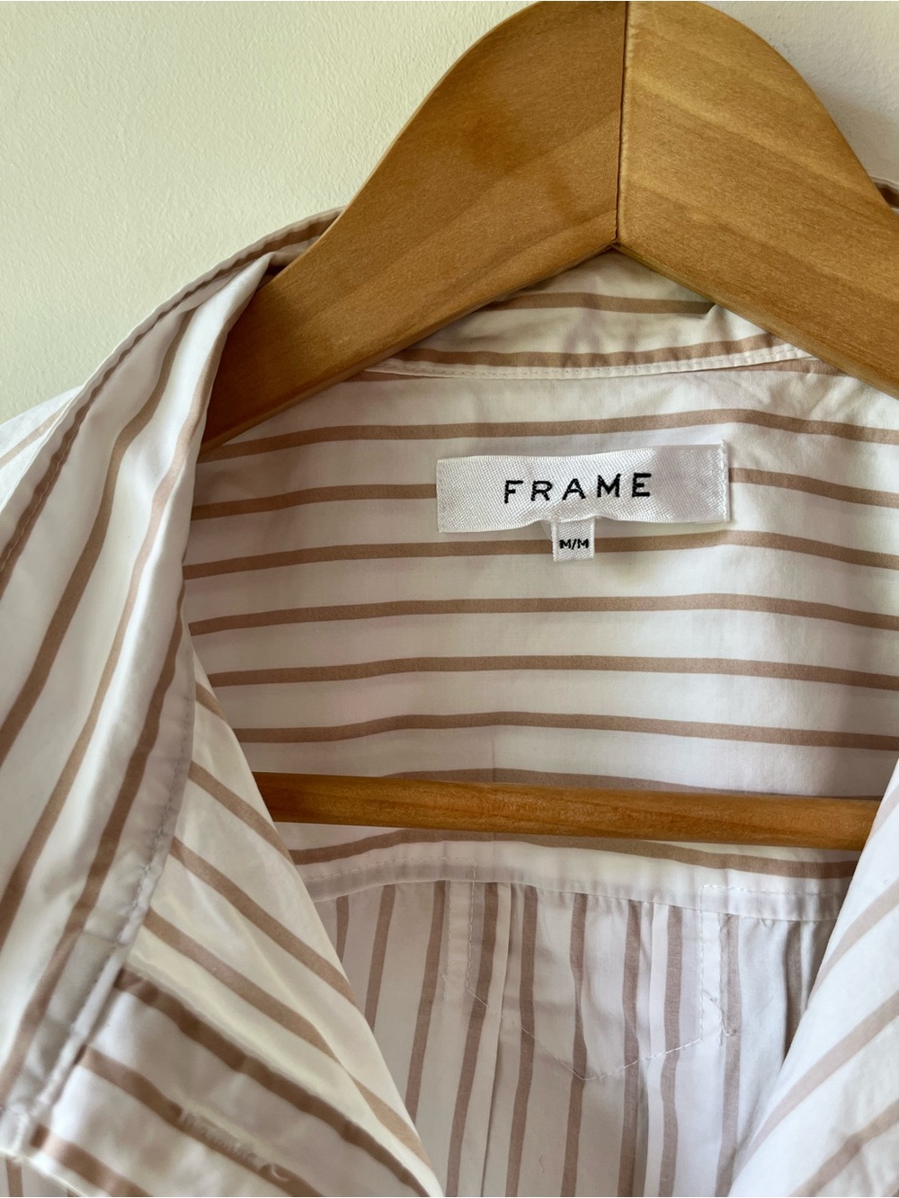 FRAME Sheila Striped Button-Front Short Sleeve Top - Cream & Tan - Medium - Picture 4 of 10